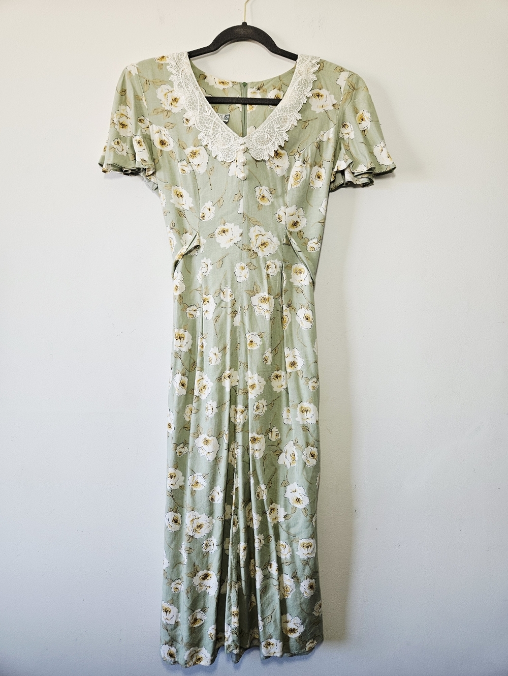 Vintage Braemar Floral Cottagecore Dress Size 7/8 Lace Collar Tie Waist EUC - Picture 2 of 5